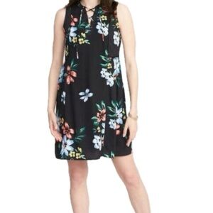 OLD NAVY Lace Up Sleeveless Floral Summer Swing Dress Black Size Medium